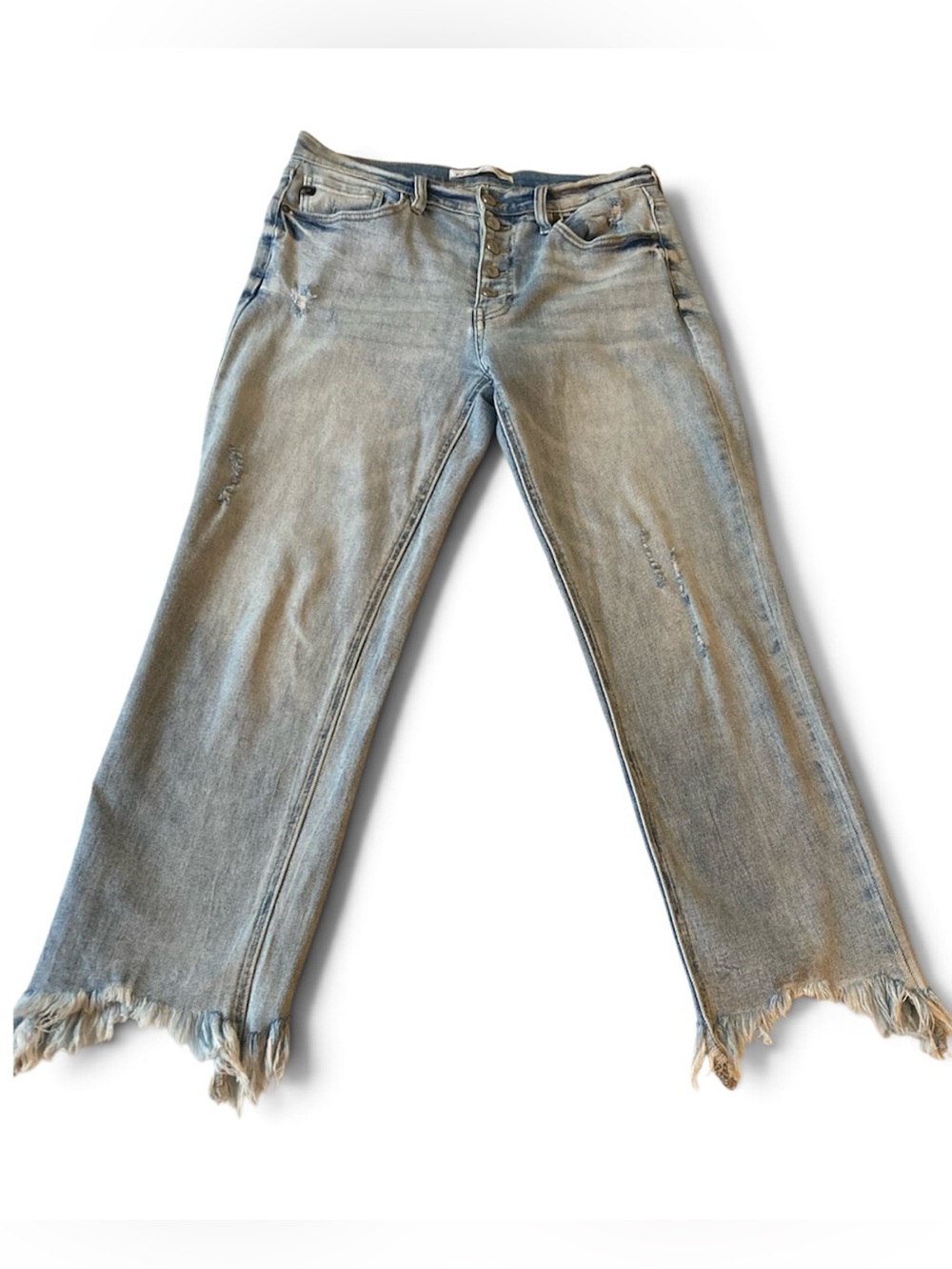 KanCan Light Wash Distressed Cropped Ankle Jeans with Frayed Hem Sz 28 on Tag